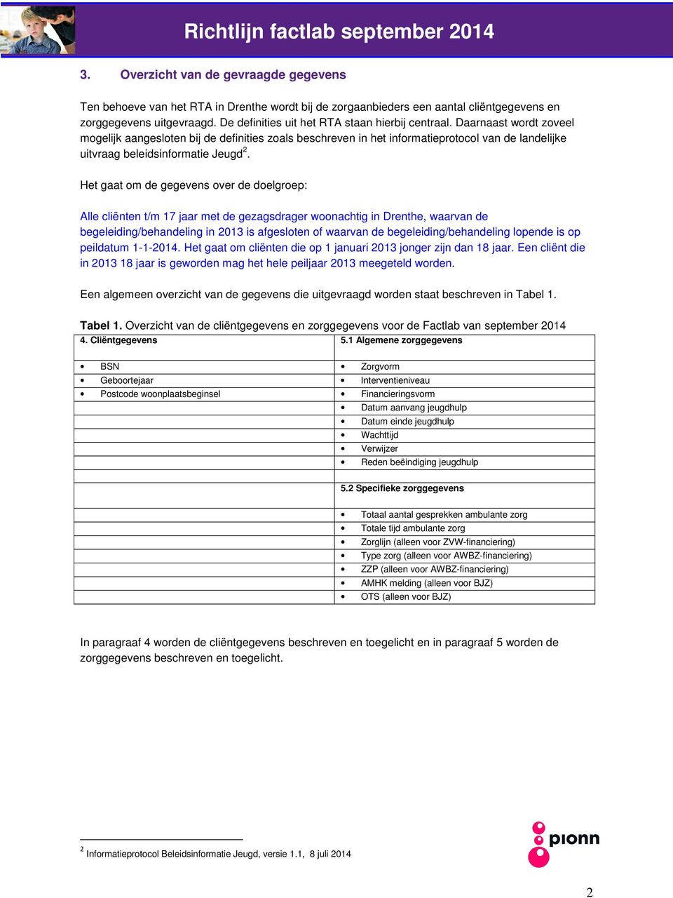 Daarnaast wordt zoveel mogelijk aangesloten bij de definities zoals beschreven in het informatieprotocol van de landelijke uitvraag beleidsinformatie Jeugd 2.