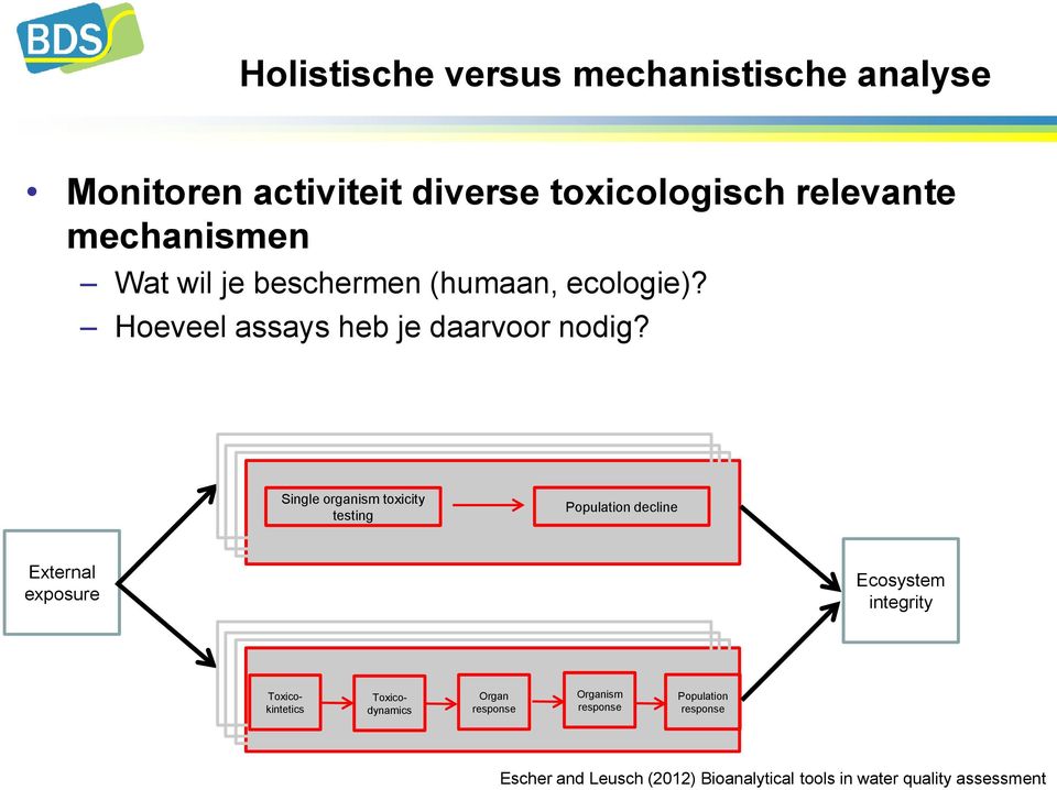 Single organism toxicity testing Population decline External exposure Ecosystem integrity Toxicokintetics