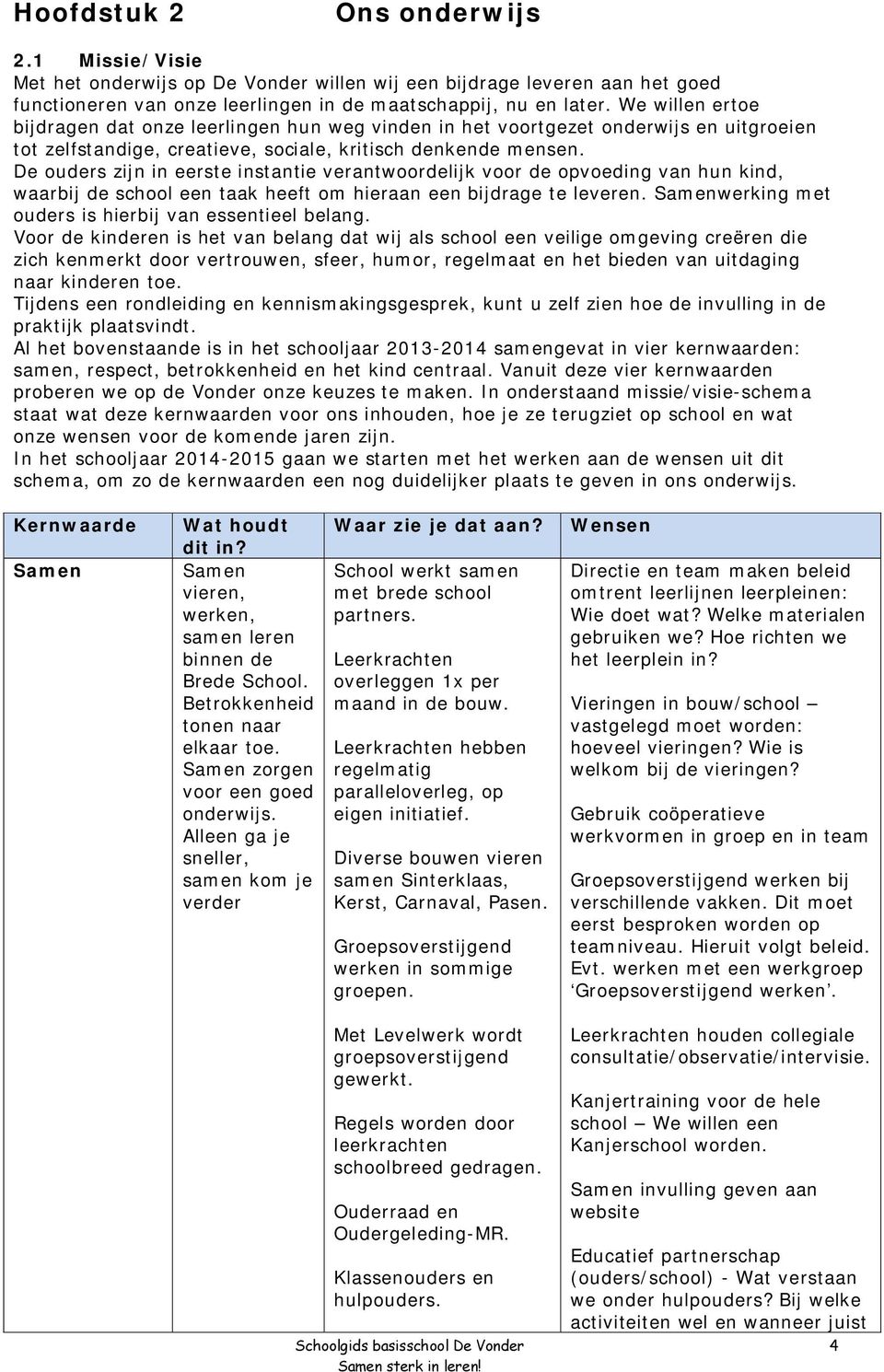 De ouders zijn in eerste instantie verantwoordelijk voor de opvoeding van hun kind, waarbij de school een taak heeft om hieraan een bijdrage te leveren.