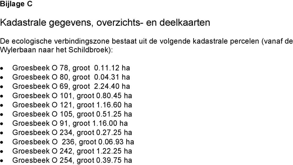 40 ha Groesbeek O 101, groot 0.80.45 ha Groesbeek O 121, groot 1.16.60 ha Groesbeek O 105, groot 0.51.25 ha Groesbeek O 91, groot 1.16.00 ha Groesbeek O 234, groot 0.