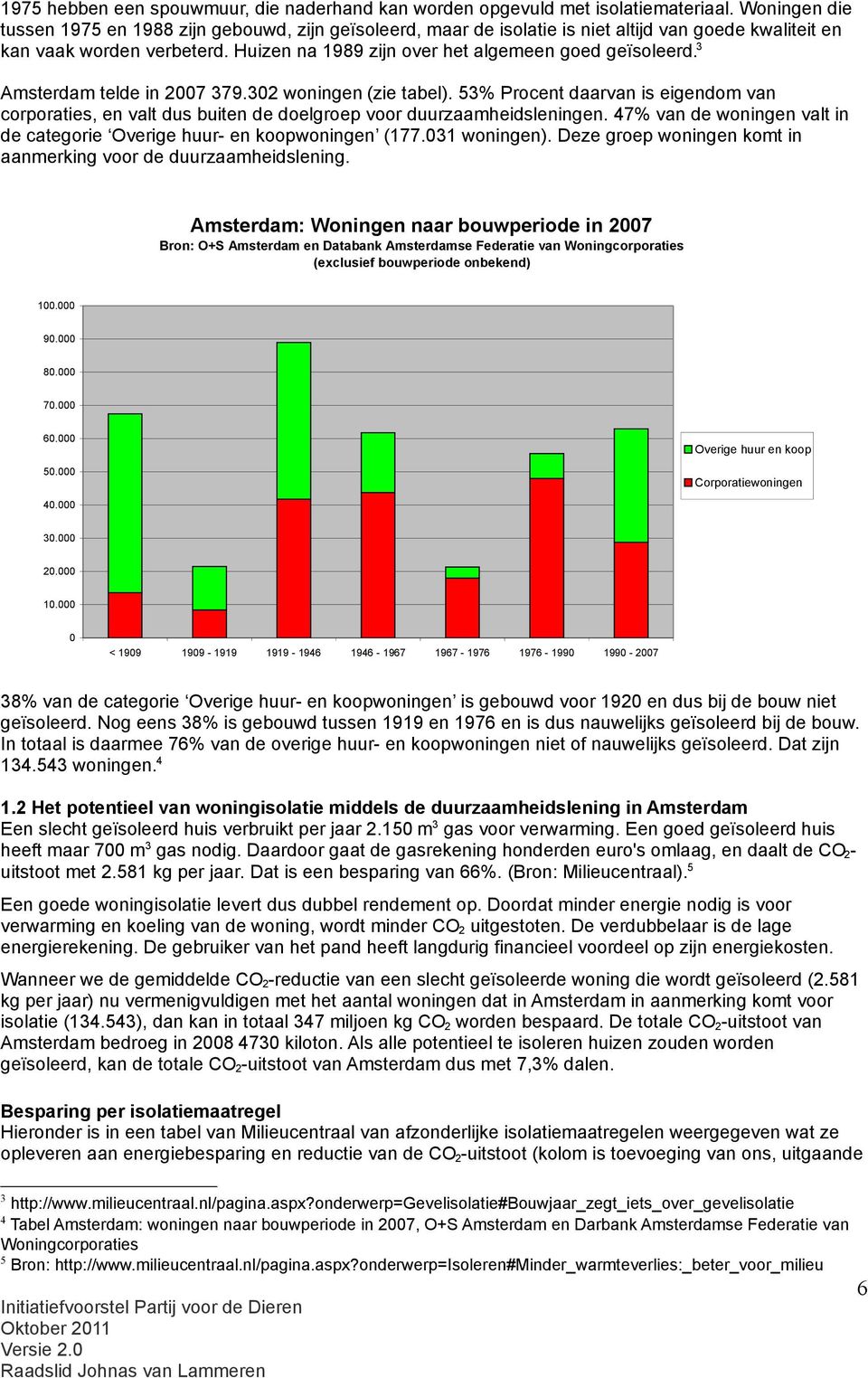 3 Amsterdam telde in 2007 379.302 woningen (zie tabel). 53% Procent daarvan is eigendom van corporaties, en valt dus buiten de doelgroep voor duurzaamheidsleningen.