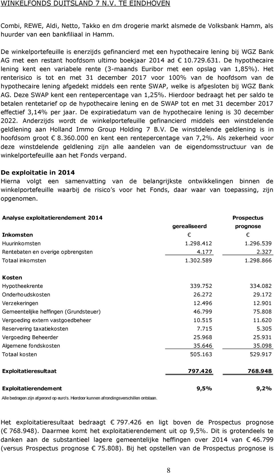 De hypothecaire lening kent een variabele rente (3-maands Euribor met een opslag van 1,85%).