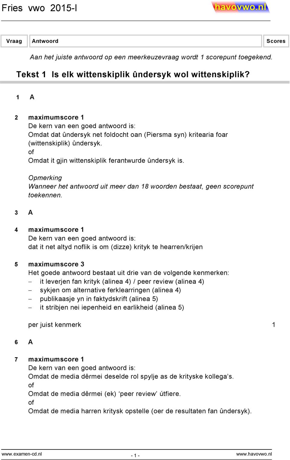 Wanneer het antwoord uit meer dan 18 woorden bestaat, geen scorepunt toekennen.