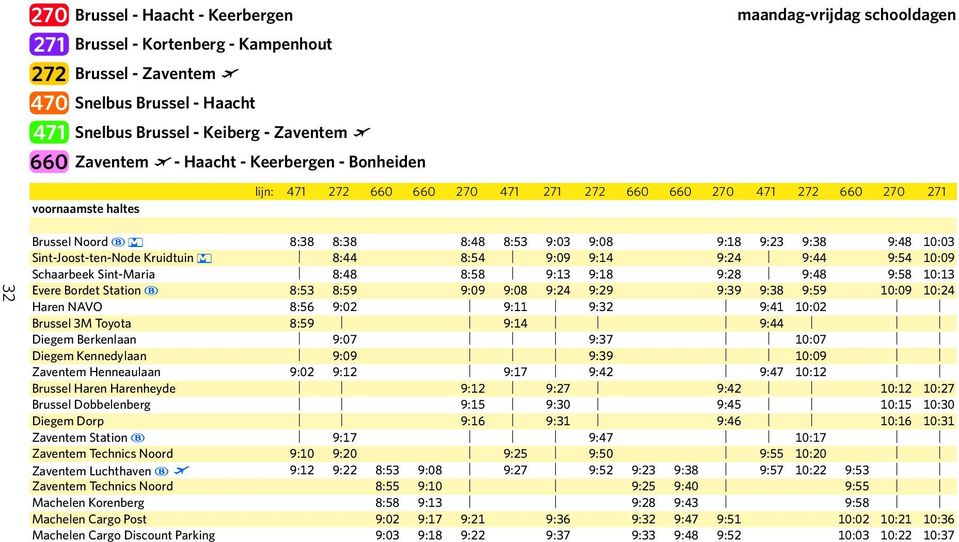 Sint-Joost-ten-Node Kruidtuin 8:44 8:54 9:09 9:14 9:24 9:44 9:54 10:09 Schaarbeek Sint-Maria 8:48 8:58 9:13 9:18 9:28 9:48 9:58 10:13 Evere Bordet Station ~ 8:53 8:59 9:09 9:08 9:24 9:29 9:39 9:38