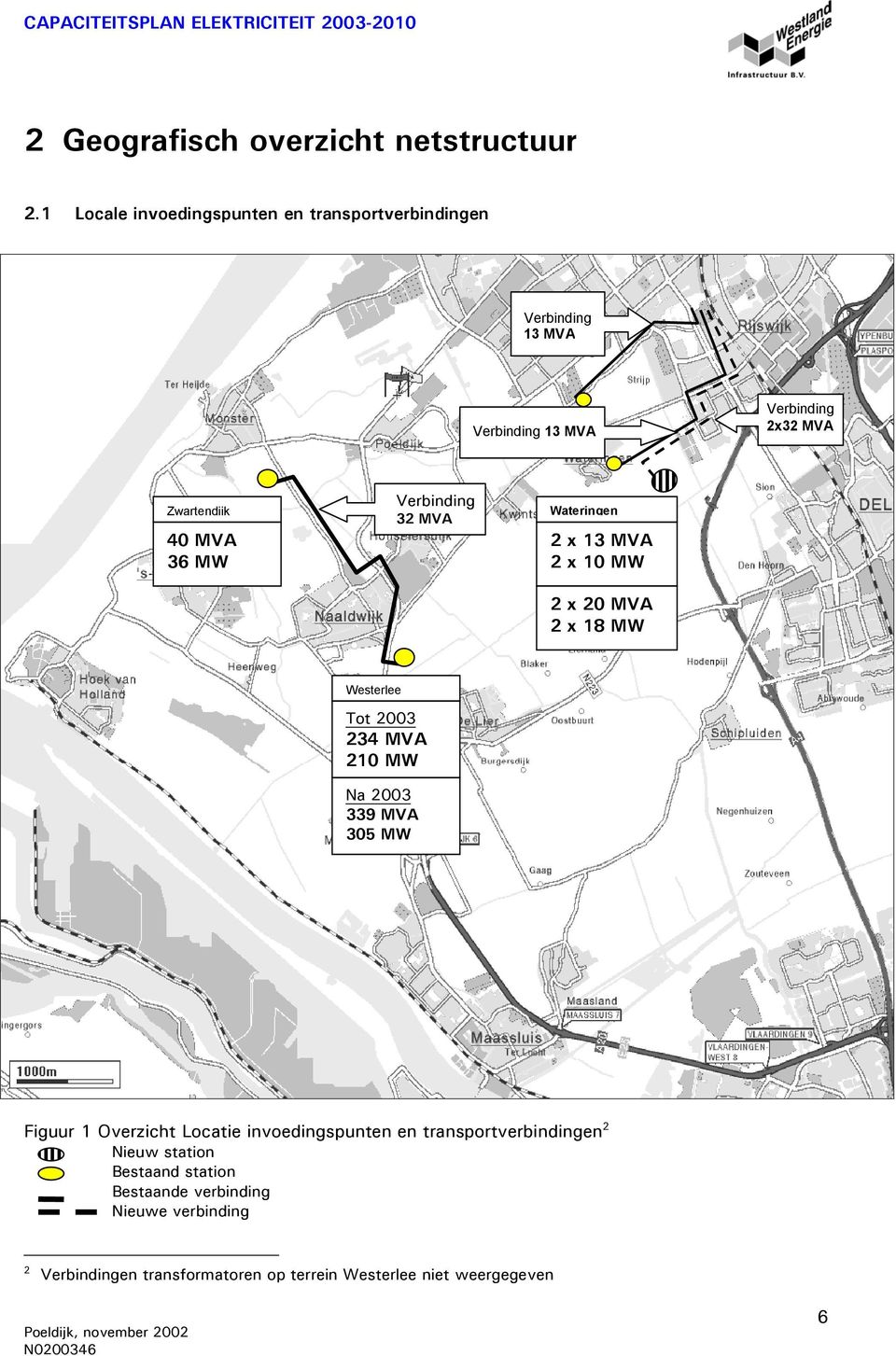 36 MW Verbinding 32 MVA Wateringen 2 x 13 MVA 2 x 10 MW 2 x 20 MVA 2 x 18 MW Westerlee Tot 2003 234 MVA 210 MW Na 2003 339 MVA