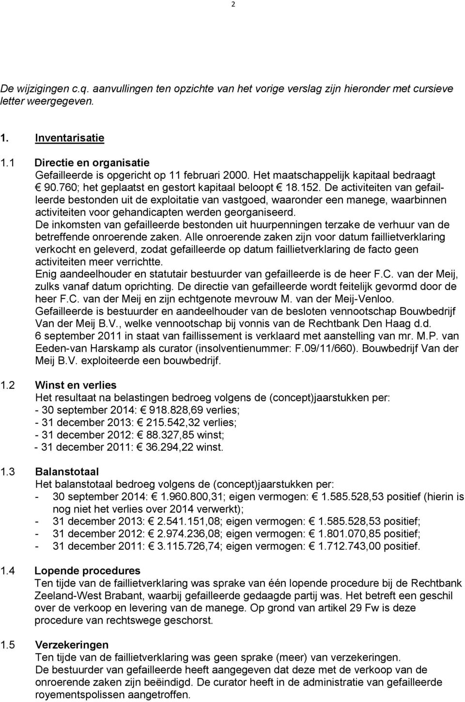 De activiteiten van gefailleerde bestonden uit de exploitatie van vastgoed, waaronder een manege, waarbinnen activiteiten voor gehandicapten werden georganiseerd.