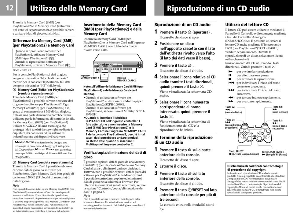 Quando si riproducono software per PlayStation, utilizzare Memory Card (2). *8 MB = 8.