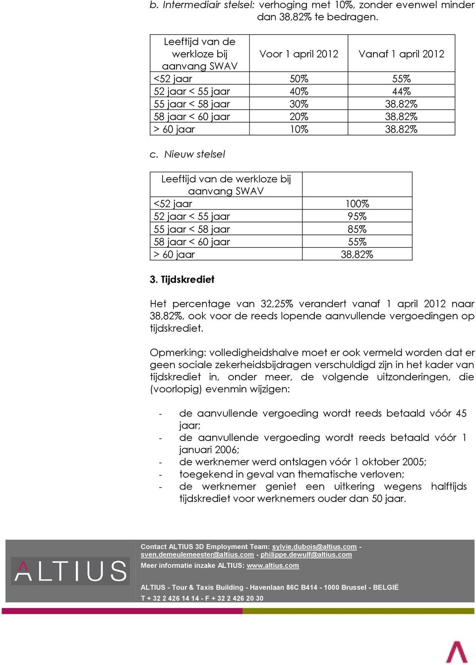 38,82% c. Nieuw stelsel Leeftijd van de werkloze bij aanvang SWAV <52 jaar 100% 52 jaar < 55 jaar 95% 55 jaar < 58 jaar 85% 58 jaar < 60 jaar 55% > 60 jaar 38,82% 3.