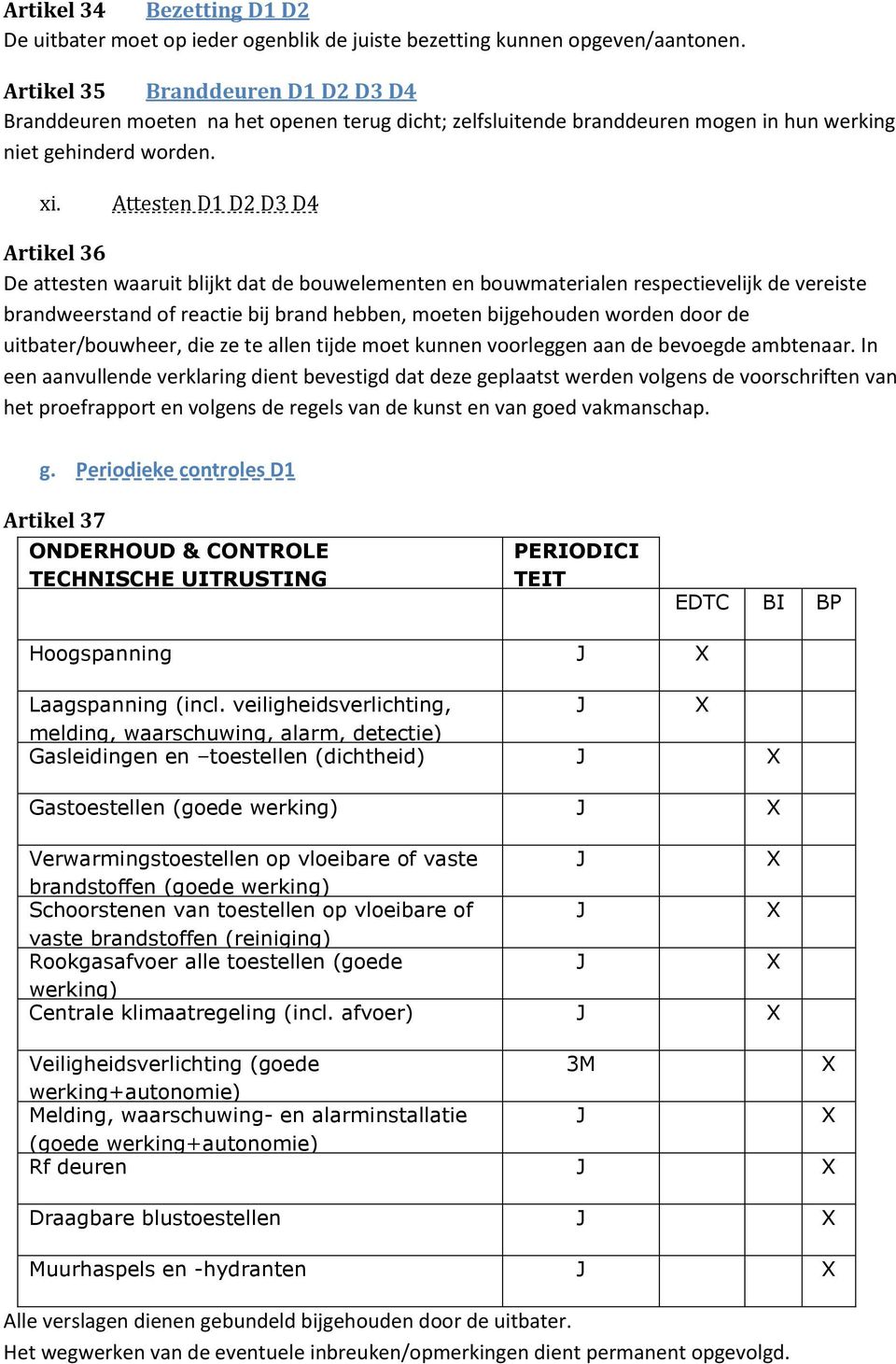 Attesten D1 D2 D3 D4 Artikel 36 De attesten waaruit blijkt dat de bouwelementen en bouwmaterialen respectievelijk de vereiste brandweerstand of reactie bij brand hebben, moeten bijgehouden worden