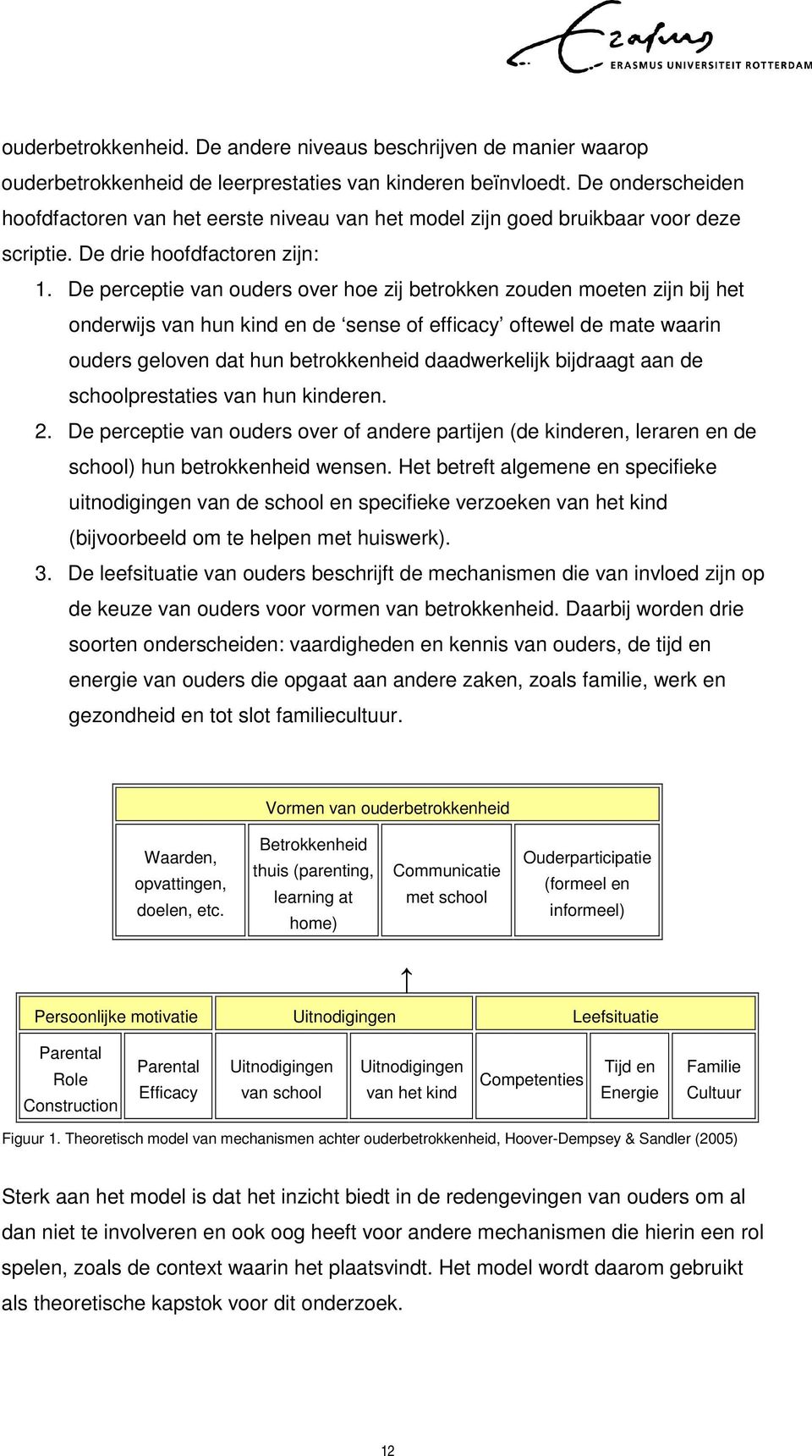 De perceptie van ouders over hoe zij betrokken zouden moeten zijn bij het onderwijs van hun kind en de sense of efficacy oftewel de mate waarin ouders geloven dat hun betrokkenheid daadwerkelijk