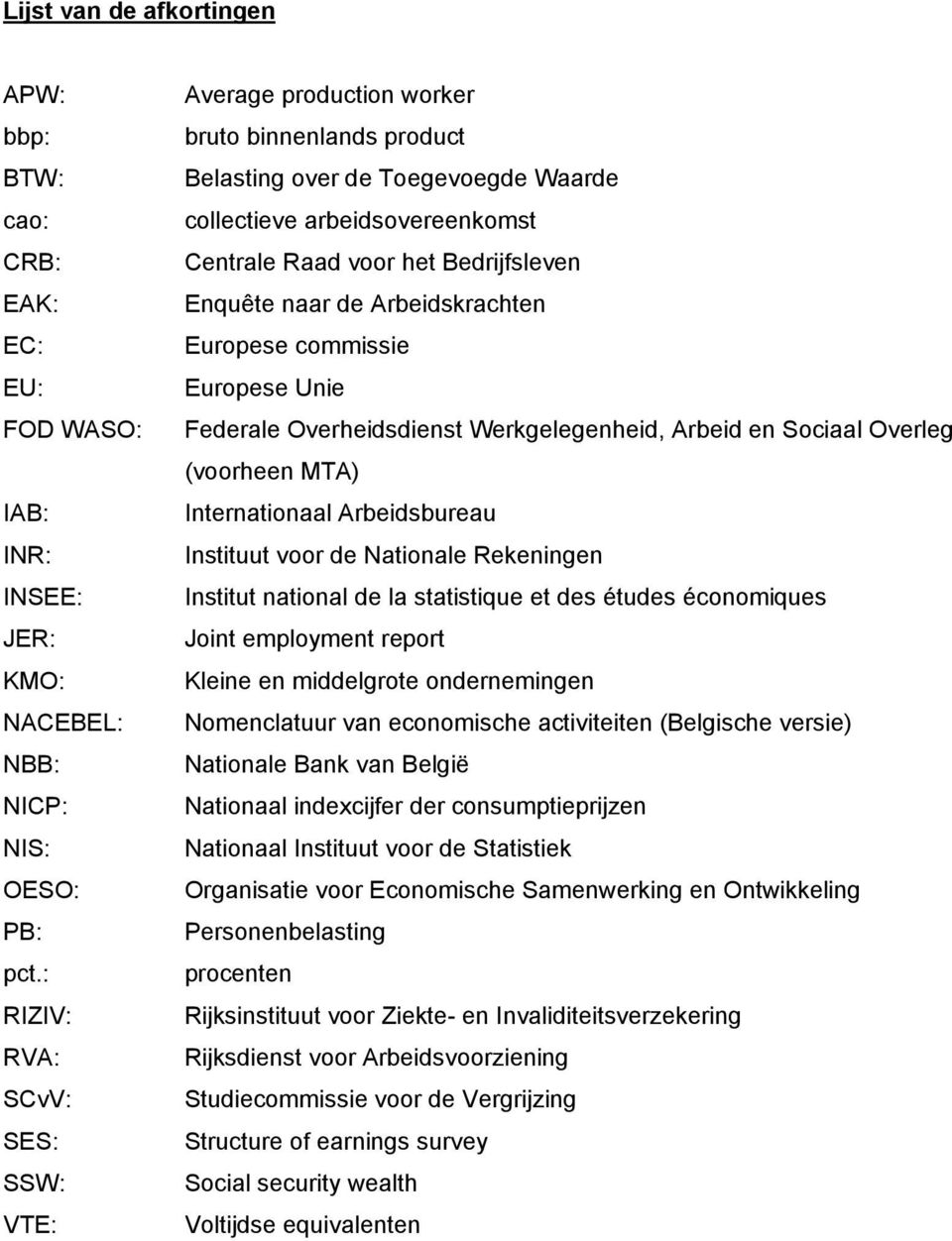 Enquête naar de Arbeidskrachten Europese commissie Europese Unie Federale Overheidsdienst Werkgelegenheid, Arbeid en Sociaal Overleg (voorheen MTA) Internationaal Arbeidsbureau Instituut voor de