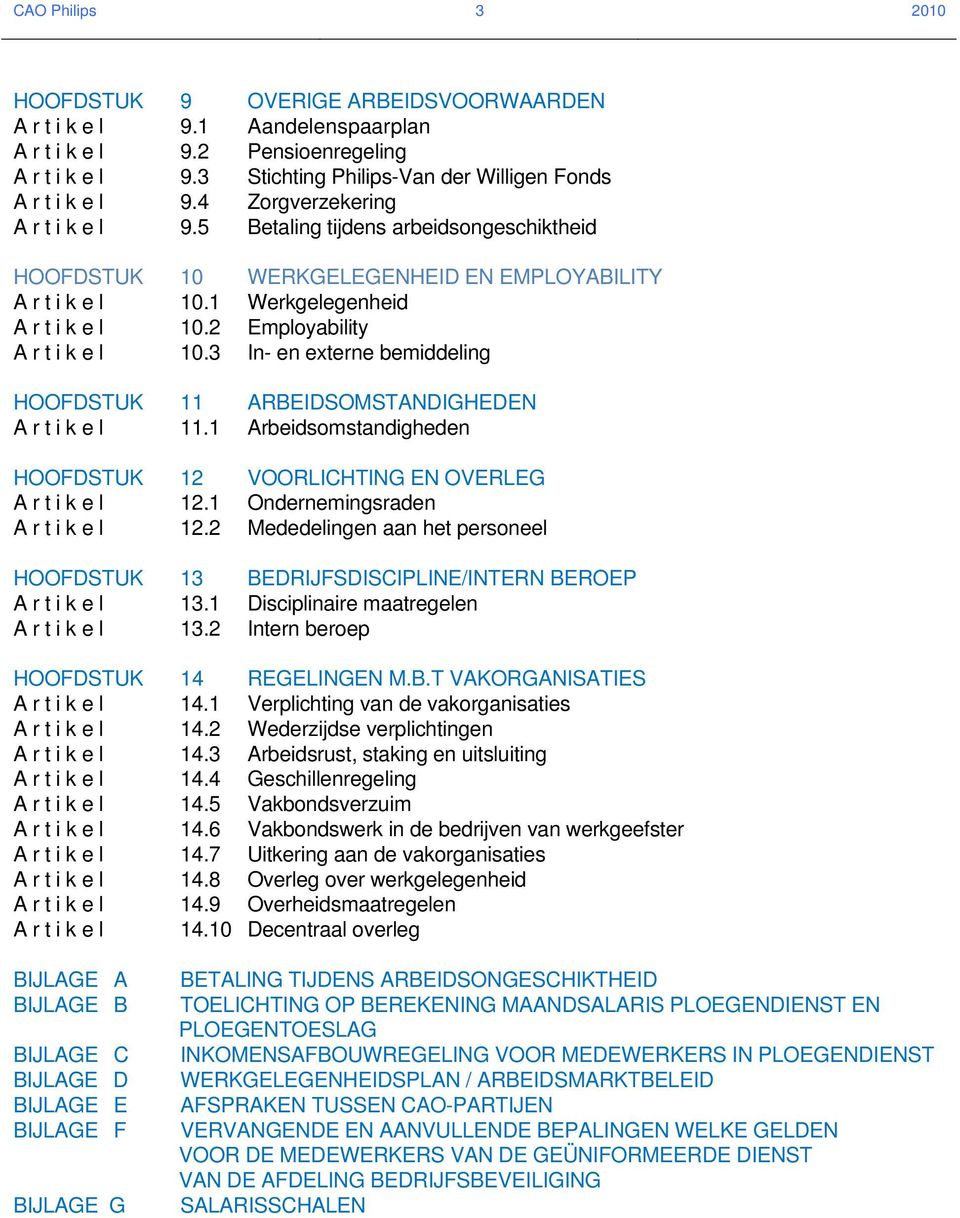 1 Werkgelegenheid A r t i k e l 10.2 Employability A r t i k e l 10.3 In- en externe bemiddeling HOOFDSTUK 11 ARBEIDSOMSTANDIGHEDEN A r t i k e l 11.