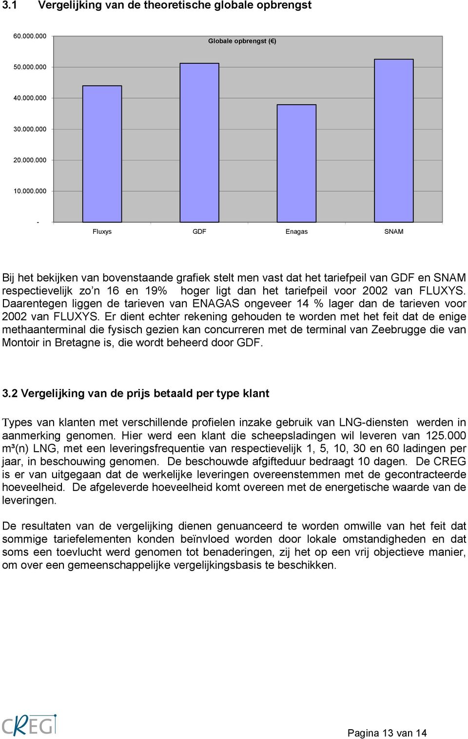 respectievelijk zo n 16 en 19% hoger ligt dan het tariefpeil voor 2002 van FLUXYS. Daarentegen liggen de tarieven van ENAGAS ongeveer 14 % lager dan de tarieven voor 2002 van FLUXYS.