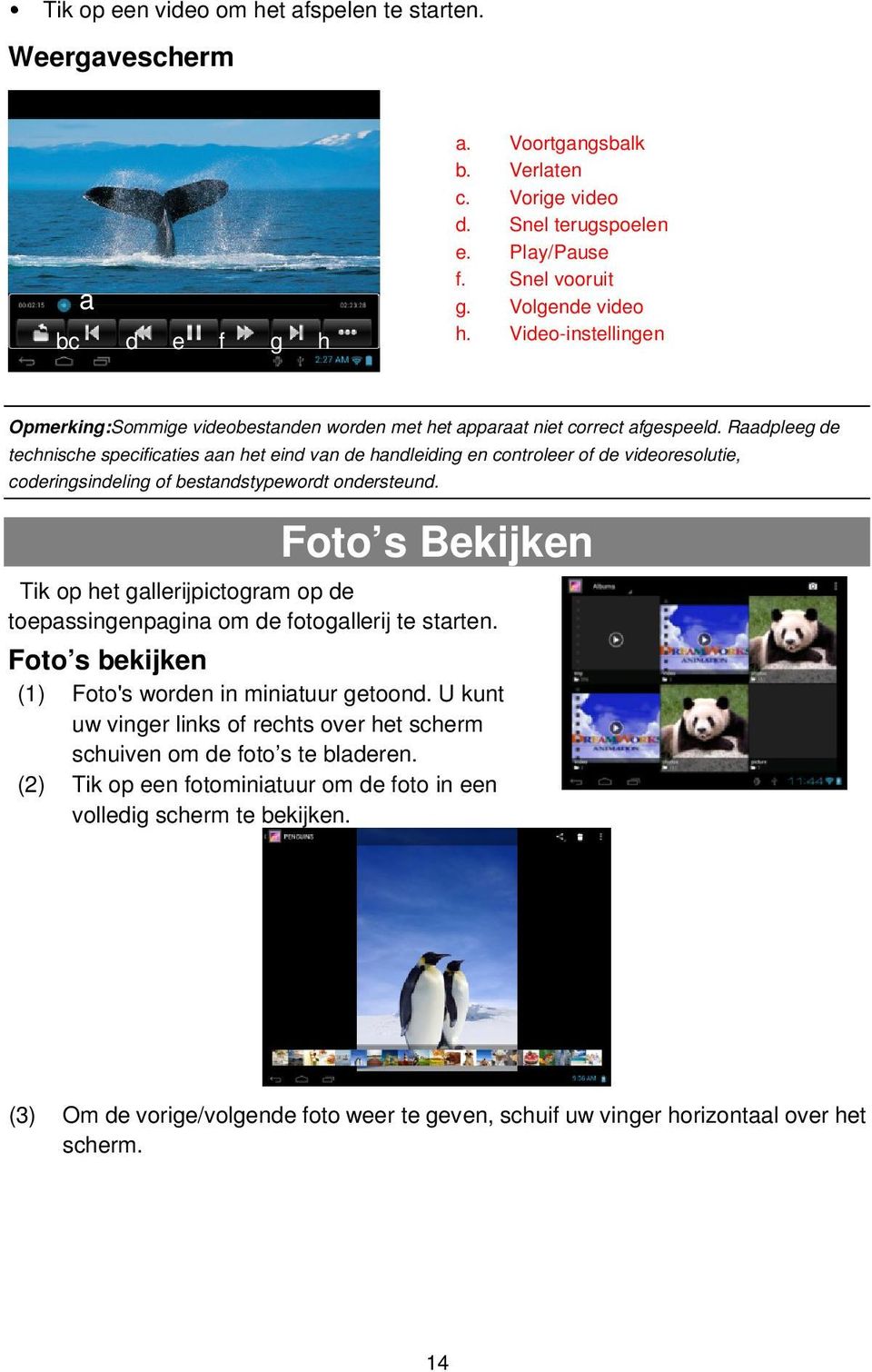 Raadpleeg de technische specificaties aan het eind van de handleiding en controleer of de videoresolutie, coderingsindeling of bestandstypewordt ondersteund.