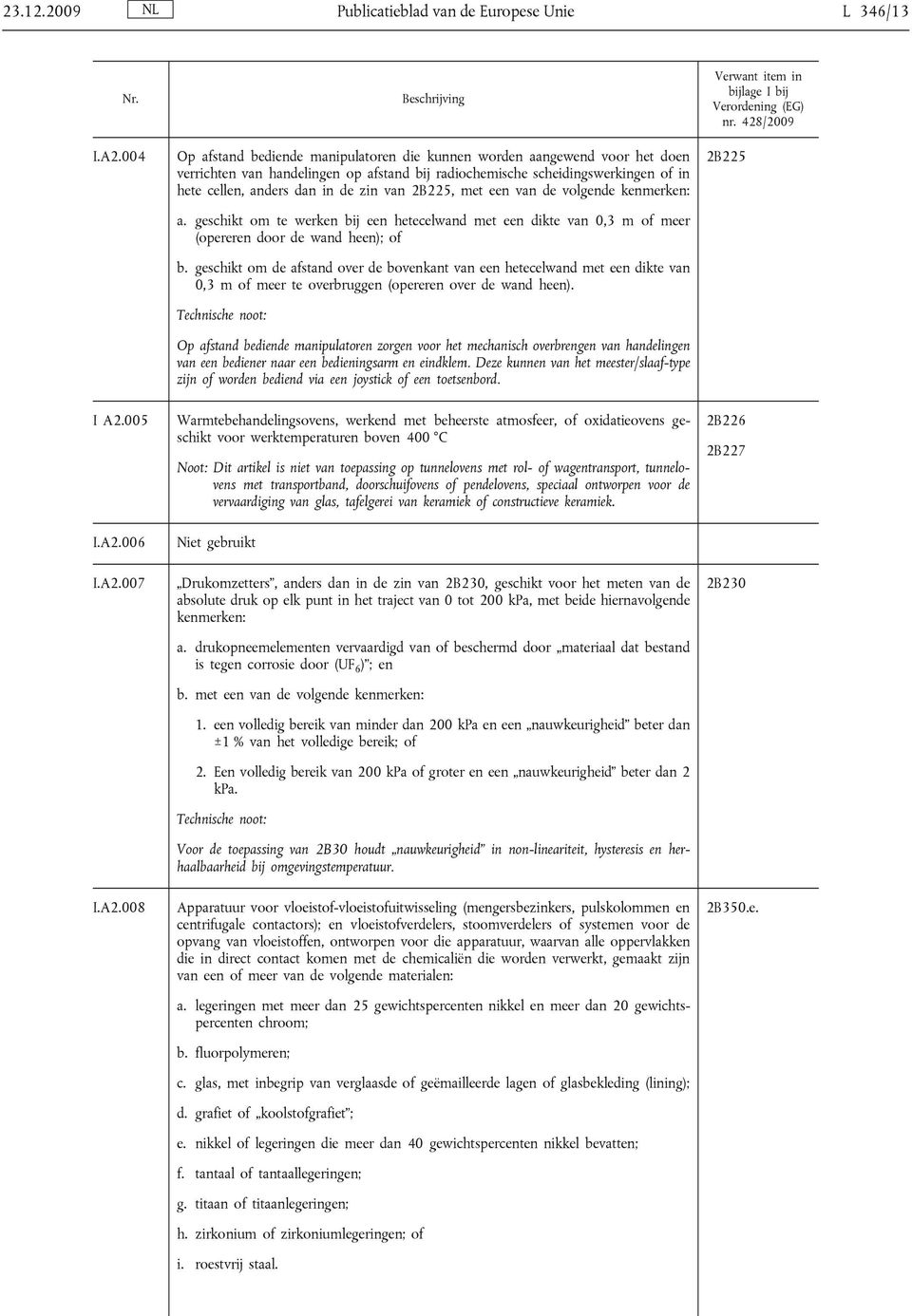 van 2B225, met een van de volgende kenmerken: a. geschikt om te werken bij een hetecelwand met een dikte van 0,3 m of meer (opereren door de wand heen); of b.