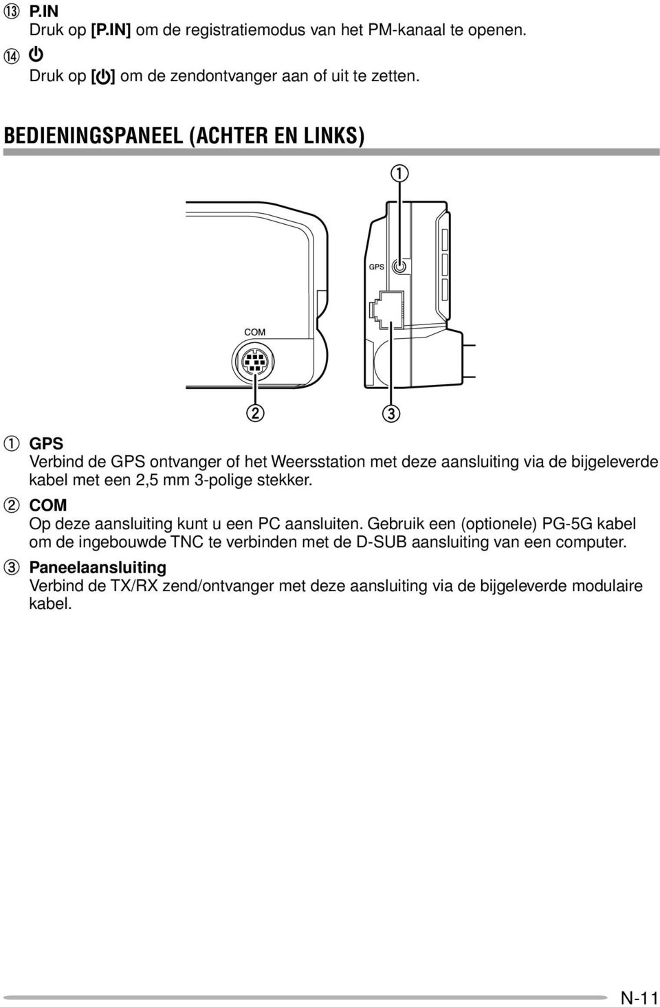 2,5 mm 3-polige stekker. b COM Op deze aansluiting kunt u een PC aansluiten.