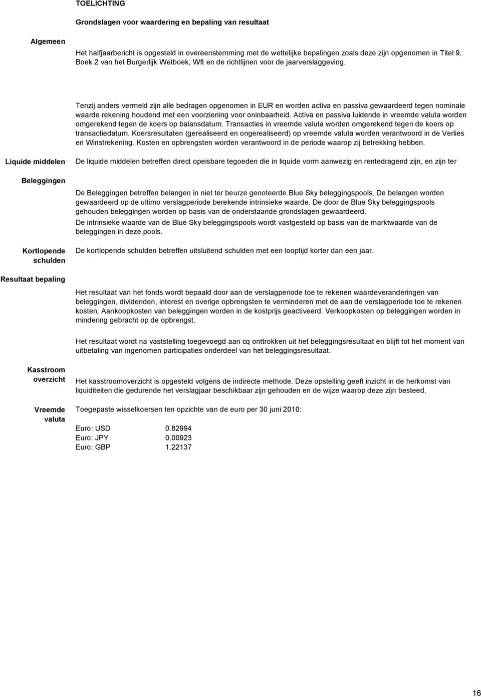 Tenzij anders vermeld zijn alle bedragen opgenomen in EUR en worden activa en passiva gewaardeerd tegen nominale waarde rekening houdend met een voorziening voor oninbaarheid.