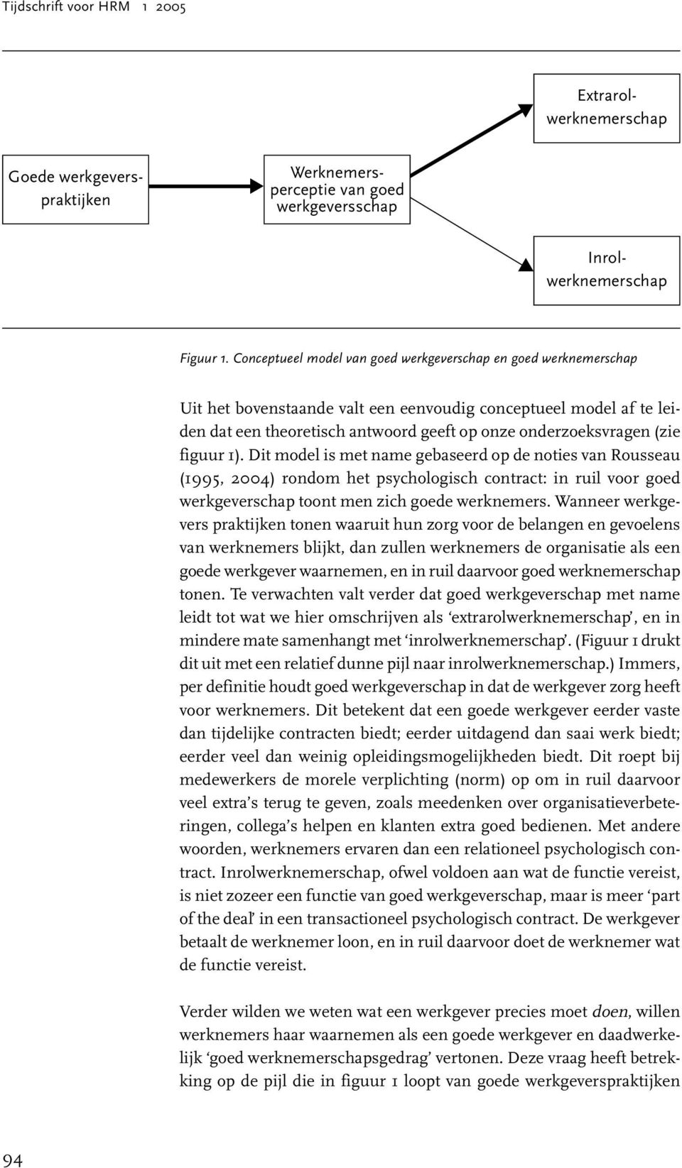 (zie figuur 1). Dit model is met name gebaseerd op de noties van Rousseau (1995, 2004) rondom het psychologisch contract: in ruil voor goed werkgeverschap toont men zich goede werknemers.