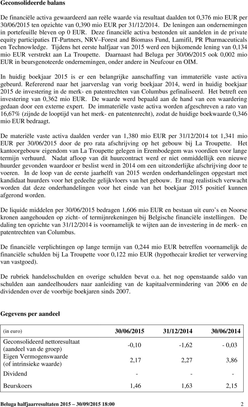 Deze financiële activa bestonden uit aandelen in de private equity participaties IT-Partners, NRV Forest and Biomass Fund, Lamifil, PR Pharmaceuticals en Technowledge.