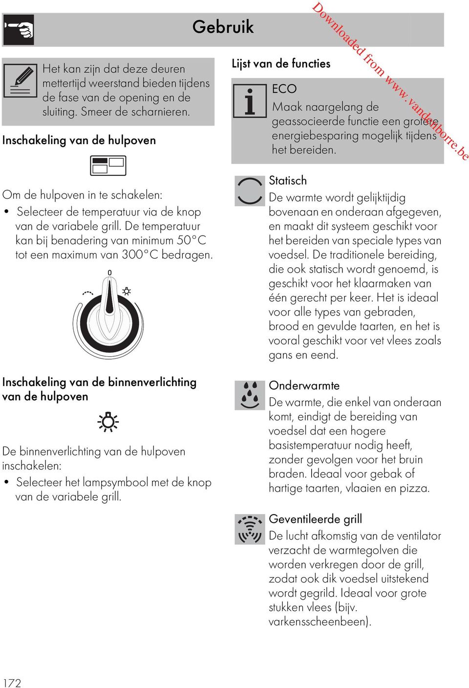 De temperatuur kan bij benadering van minimum 50 C tot een maximum van 300 C bedragen.