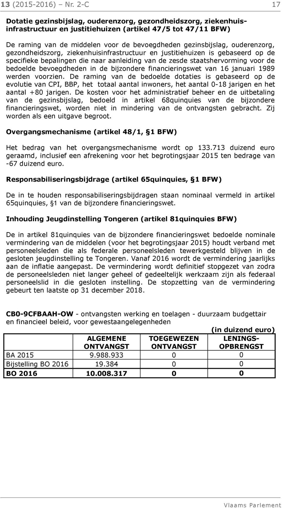 ouderenzorg, gezondheidszorg, ziekenhuisinfrastructuur en justitiehuizen is gebaseerd op de specifieke bepalingen die naar aanleiding van de zesde staatshervorming voor de bedoelde bevoegdheden in de