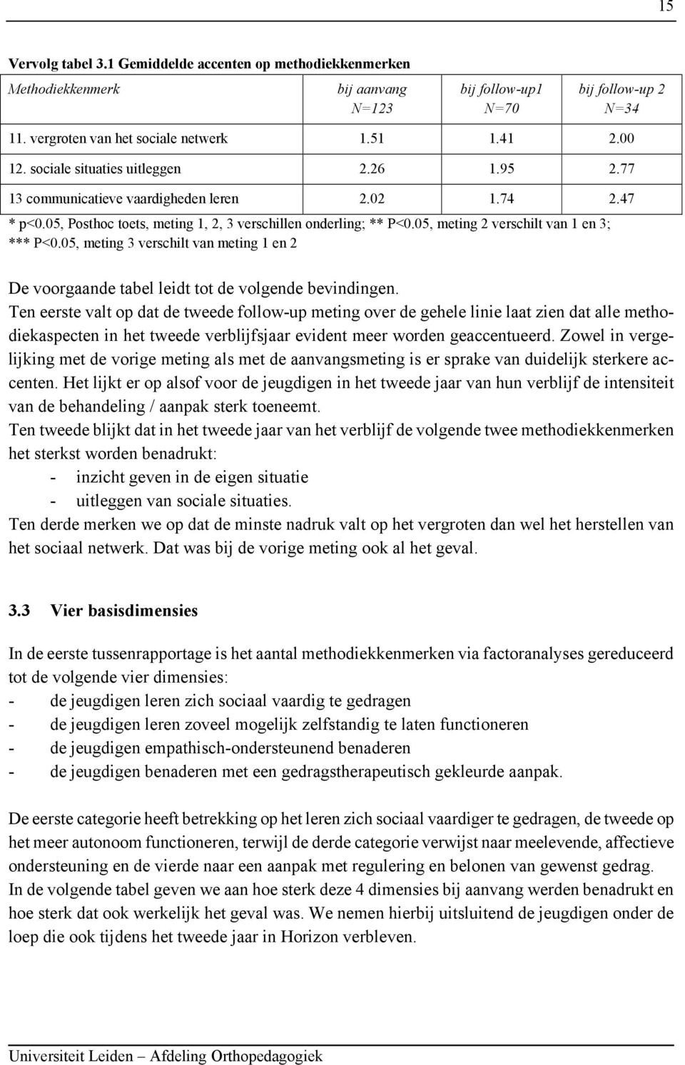 05, meting 2 verschilt van 1 en 3; *** P<0.05, meting 3 verschilt van meting 1 en 2 De voorgaande tabel leidt tot de volgende bevindingen.