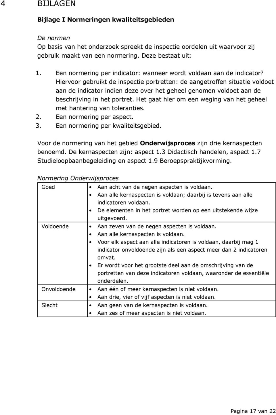 Hiervoor gebruikt de inspectie portretten: de aangetroffen situatie voldoet aan de indicator indien deze over het geheel genomen voldoet aan de beschrijving in het portret.