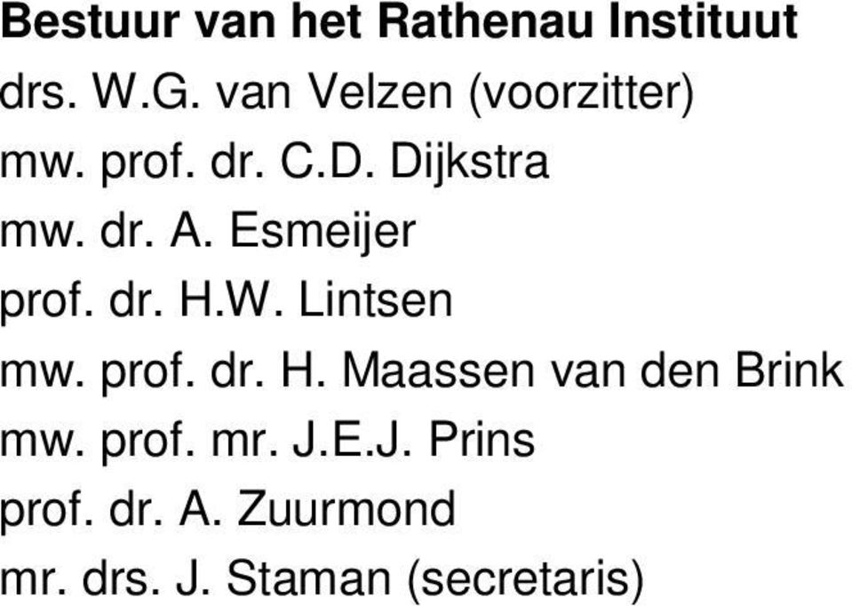 Esmeijer prof. dr. H.W. Lintsen mw. prof. dr. H. Maassen van den Brink mw.