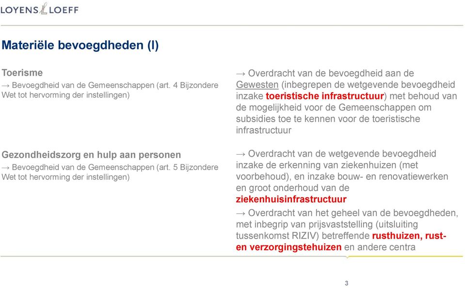 5 Bijzondere Wet tot hervorming der instellingen) Overdracht van de bevoegdheid aan de Gewesten (inbegrepen de wetgevende bevoegdheid inzake toeristische infrastructuur) met behoud van de