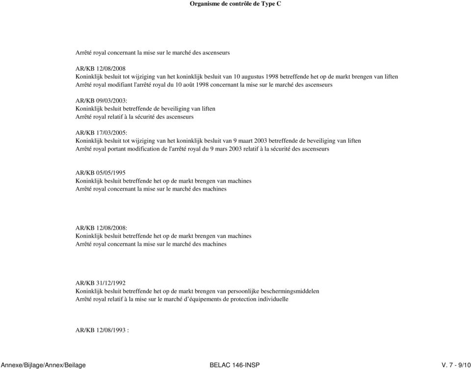 sécurité des ascenseurs 17/03/2005: Koninklijk besluit tot wijziging van het koninklijk besluit van 9 maart 2003 betreffende de beveiliging van liften Arrêté royal portant modification de l'arrêté