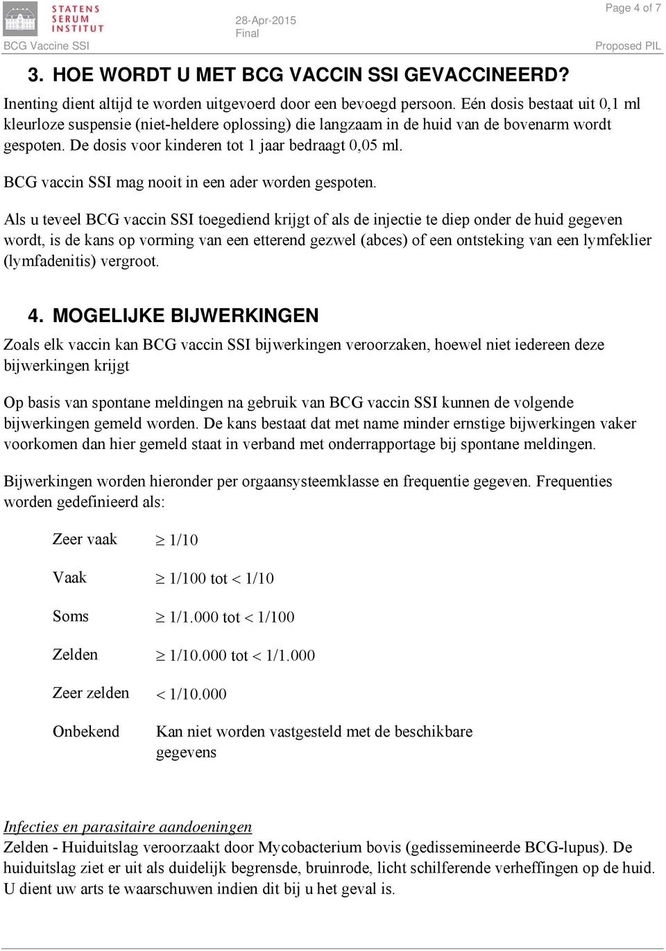 BCG vaccin SSI mag nooit in een ader worden gespoten.