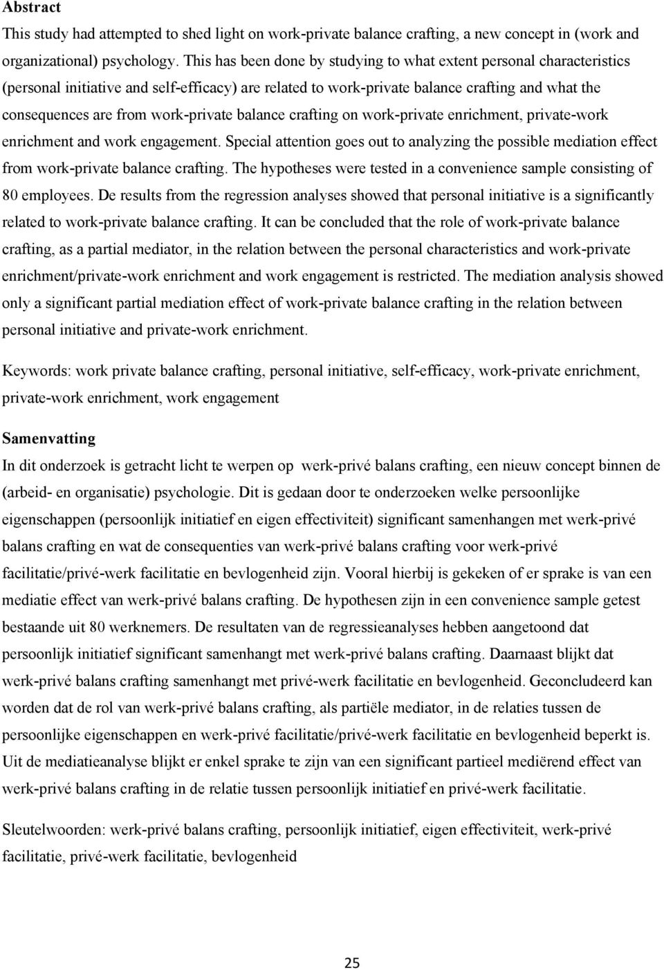 work-private balance crafting on work-private enrichment, private-work enrichment and work engagement.