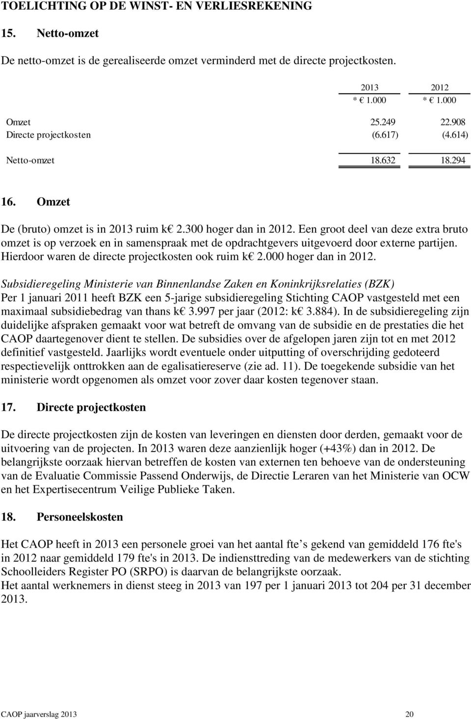 Een groot deel van deze extra bruto omzet is op verzoek en in samenspraak met de opdrachtgevers uitgevoerd door externe partijen. Hierdoor waren de directe projectkosten ook ruim k 2.