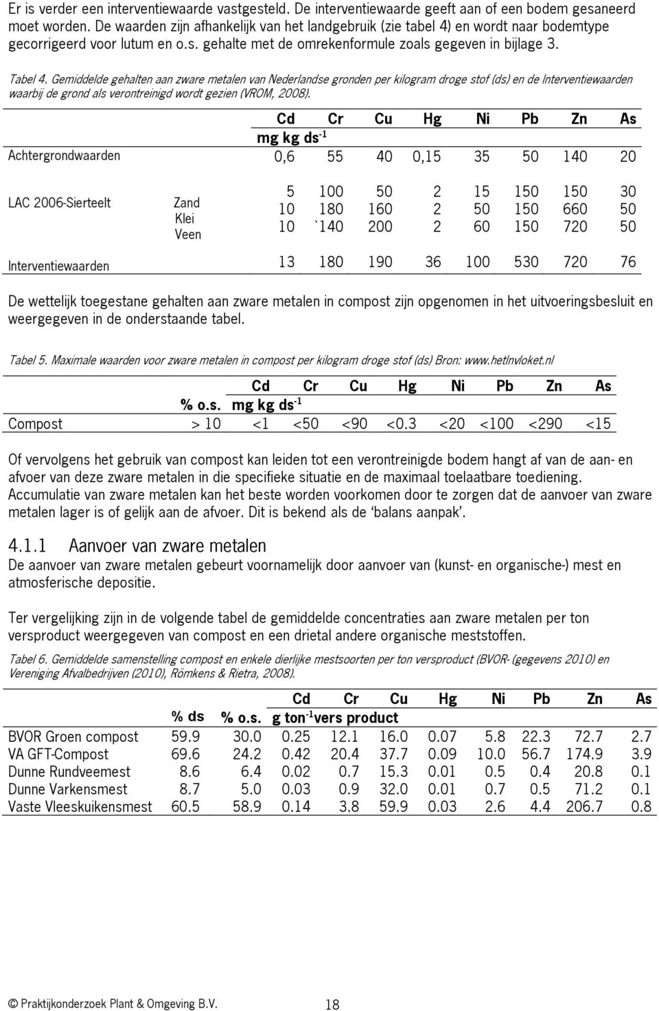 Gemiddelde gehalten aan zware metalen van Nederlandse gronden per kilogram droge stof (ds) en de Interventiewaarden waarbij de grond als verontreinigd wordt gezien (VROM, 2008).