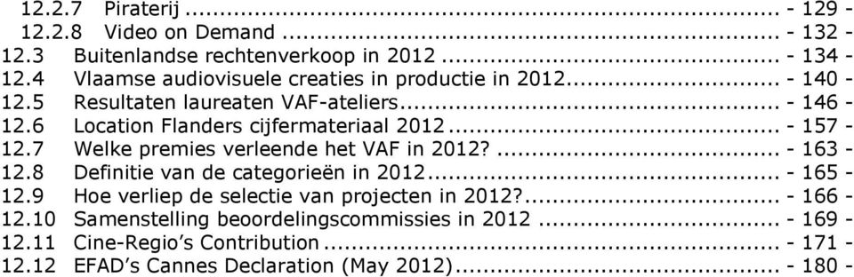 6 Location Flanders cijfermateriaal 2012... - 157-12.7 Welke premies verleende het VAF in 2012?... - 163-12.8 Definitie van de categorieën in 2012.