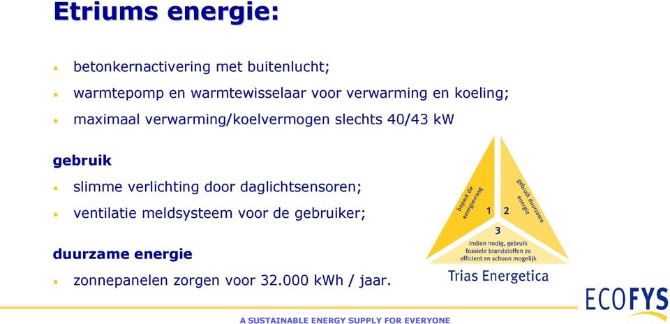 slechts 40/43 kw gebruik slimme verlichting door daglichtsensoren; ventilatie