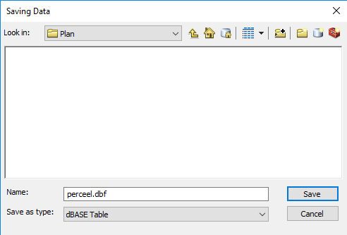 4.6 Schrijf het bestand weg onder de map C:\temp met de naam Perceel.dbf. Let erop het weg te schrijven als type dbase Table.