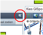 Door middel van de knoppen van het zijpaneel en onderpaneel (zie rode cirkels in de getoonde afbeelding) kunnen deze panelen worden ingeklapt waardoor de weergave van de kaart vergroot wordt.