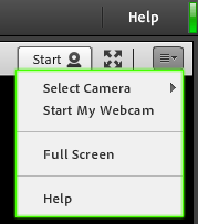 H Help en extra opties Rechtsboven in het scherm bevinden zich verschillende opties die voor sommige deelnemers belangrijk kunnen zijn. Webcam starten.