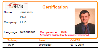 4 De middelen 4.1. Het certificaat (badge) Naargelang de Elektrische Elia Ruimte (posten, lijnen, kabels) dient het overeenkomstige certificaat te worden behaald.