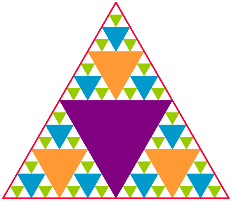 9. Sierpinski met GeoGebra Teken (of construeer) een gelijkzijdige driehoek met zijde. Kleur deze driehoek blauw en ondoorschijnendheid 00%.