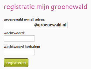 Mijn Groenewald Registratieprocedure Je moet je eenmalig registreren. Dit verloopt via jouw webmail van school. Ga naar http://www.groenewald.nl en klik op Mijn Groenewald Klik op Geen account?