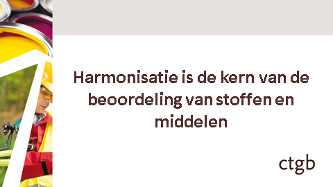 De presentatie gaat over de harmonisatie van beoordelingen en toelatingen van middelen