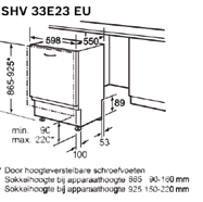 SHV 33E23 EU - Inox - 86,5 cm Volledig integreerbare vaatwasser - Labels: A, A, A - 3 programma s: Normaal 65 C, Eco 50 C, Voorspoelen - Verbruik bij Eco 50 C: 17 l / 1,05 kwu / Programmaduur: 140