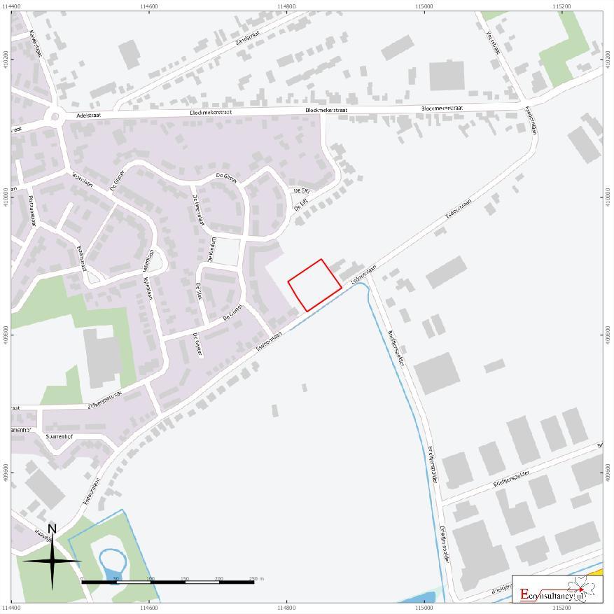Figuur 2. Detailkaart van het plangebied Esdoornlaan tussen nr.