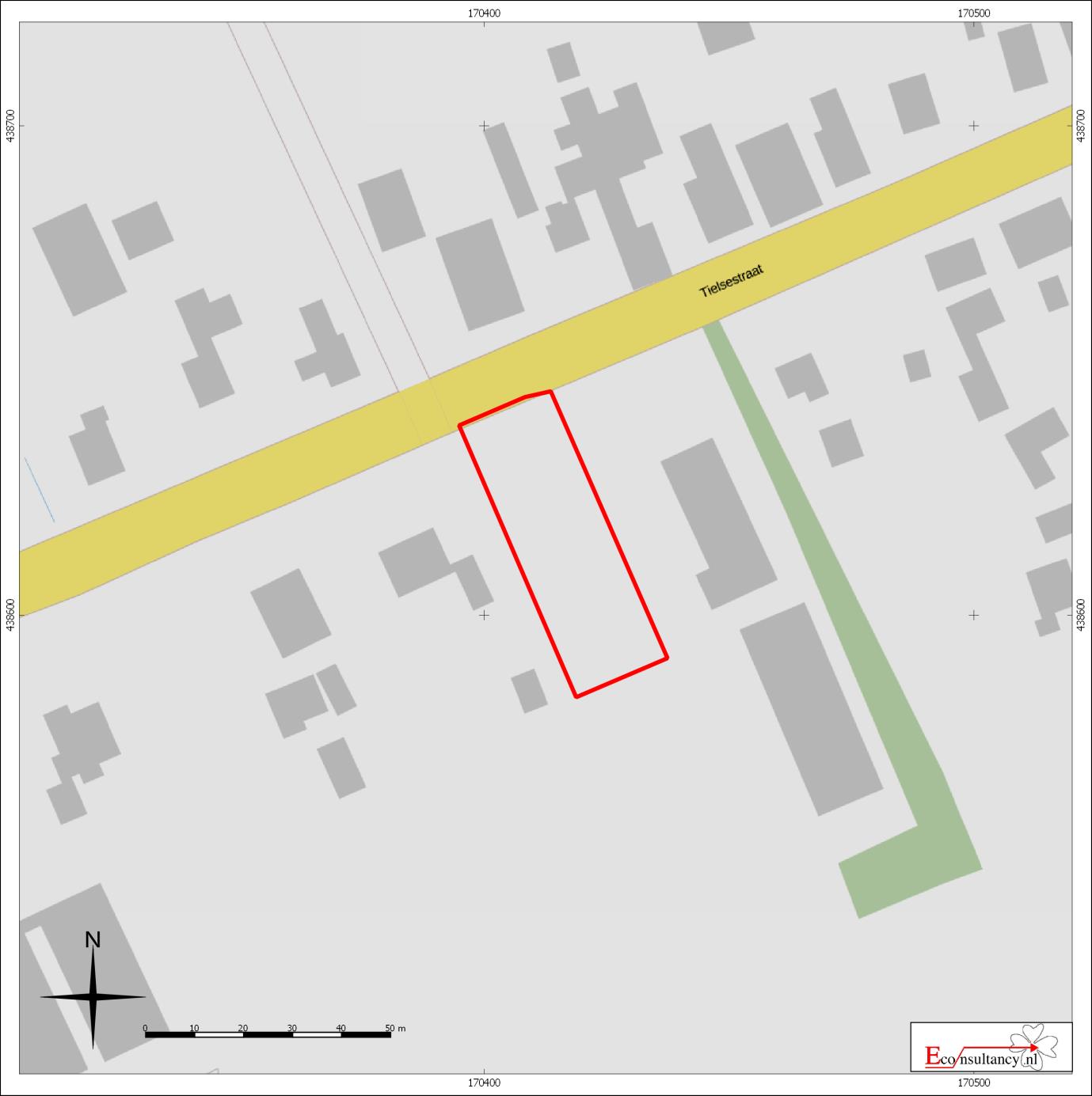 Figuur 2. Detailkaart van het plangebied 27 Tielsestraat 73 te Opheusden.