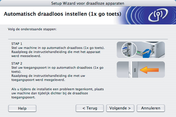 De printerdriver installeren 7 Selecteer Automatische installatie (geavanceerd) en klik op Volgende. 8 Lees de melding op uw scherm en klik op Volgende.