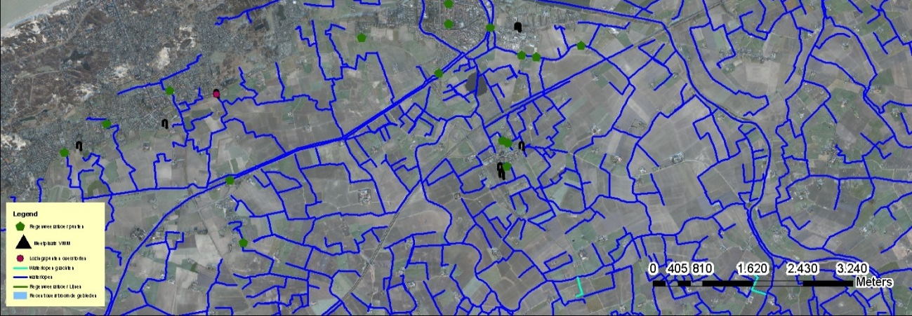 Bijlage 6: Rioleringskaart omgeving. Op bovenstaande kaart zijn de rioleringsplannen van een deel van het stroomgebied van de ijzer te zien.