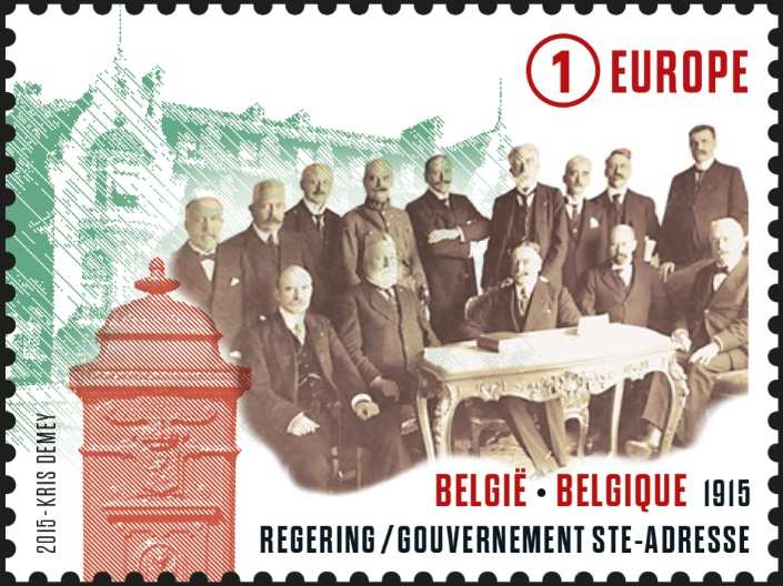 9 LE GOUVERNEMENT BELGE À SAINTE-ADRESSE Op de eerste zegel wordt de Hôtellerie Normande afgebeeld. Op de tweede zegel wordt de Belgische regering afgebeeld.