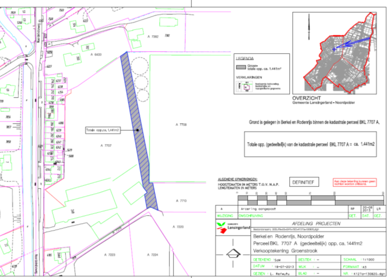 Noordpolder, Berkel en Rodenrijs, evenwijdig aan de Noordeindseweg Voor de realisatie van het glastuinbouwgebied Noordpolder heeft de gemeente een exploitatieovereenkomst gesloten met een